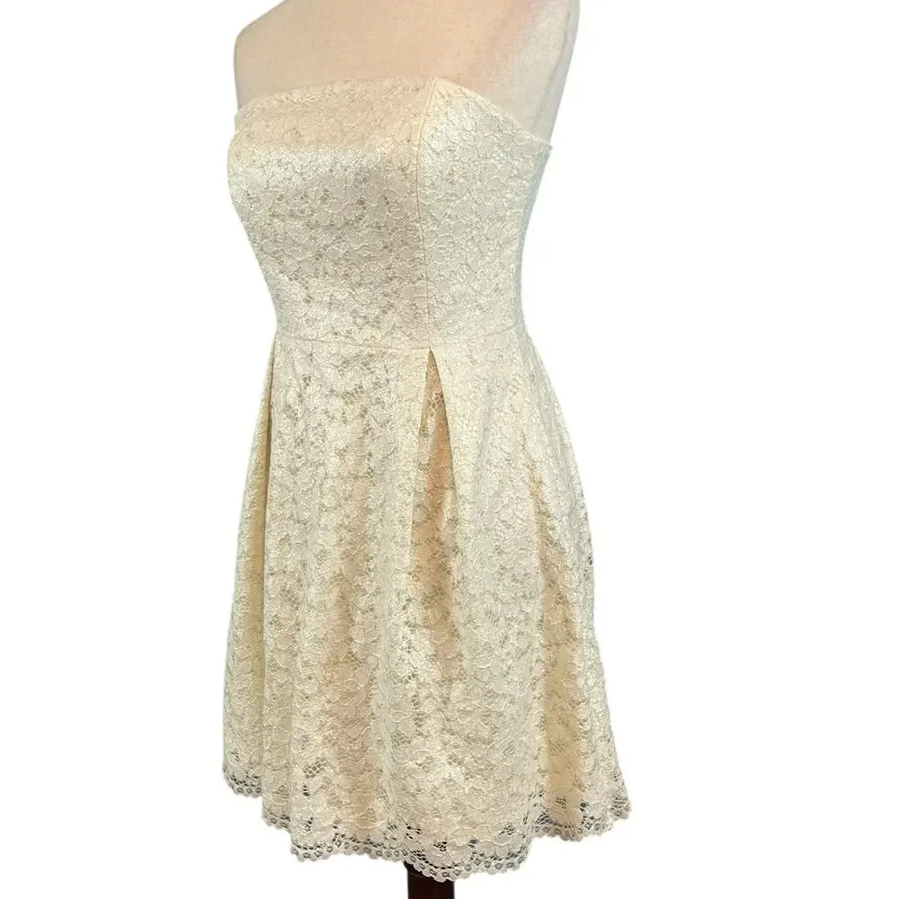 Lilly Pulitzer Marielle Ivory Shimmer Lace Strapless Fit Flare Dress Size 4 - Picture 5 of 8